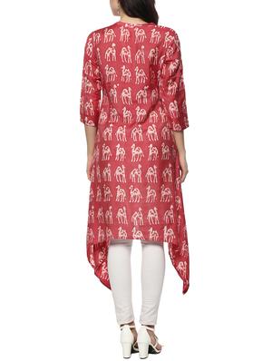 pink cotton asymmetric kurta - 14539720 - Standard Image - 3
