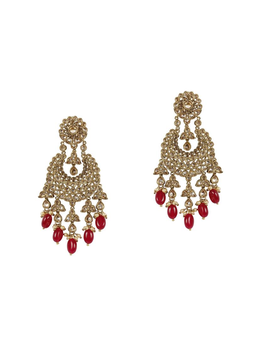 Pink Gold Tone Necklace, Earrings & Maangteeka Set - 14539784 - Zoom Image - 3