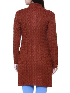 Brown woolen coatigan - 14539942 - Standard Image - 3