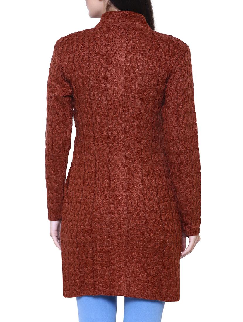 Brown woolen coatigan - 14539942 - Zoom Image - 3