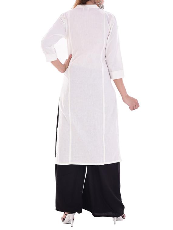 white cotton straight kurta - 14540392 - Zoom Image - 3