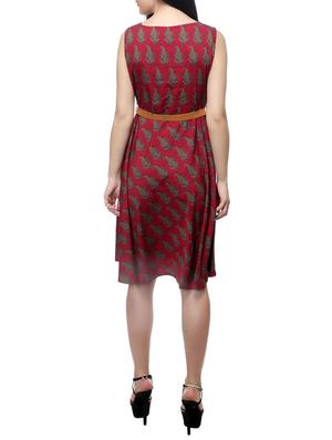 red poly crepe aline dress - 14542395 - Standard Image - 3