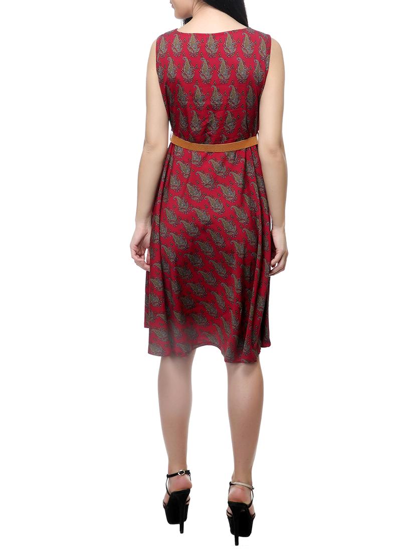 red poly crepe aline dress - 14542395 - Zoom Image - 3