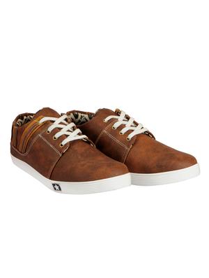brown leatherette lace up sneaker - 14543741 - Standard Image - 3