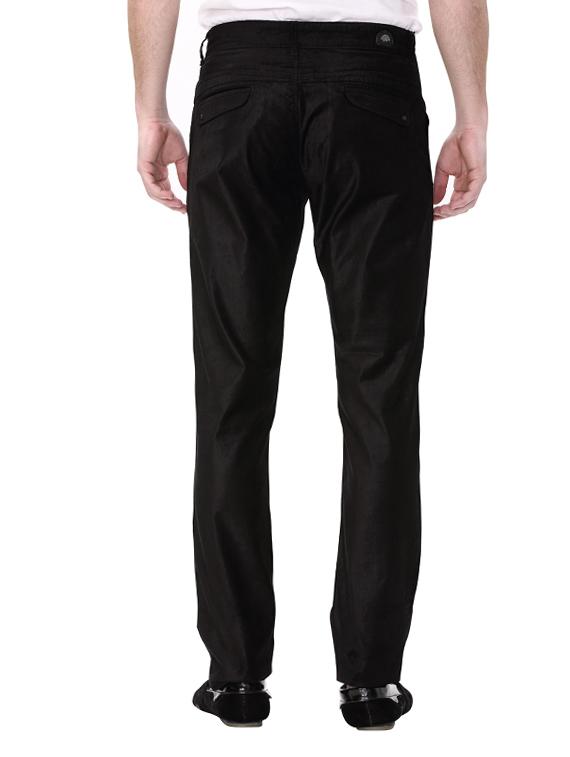 black cotton flat front casual trouser - 14543987 - Zoom Image - 3