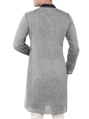 grey cotton long kurta - 14543995 - Standard Image - 3