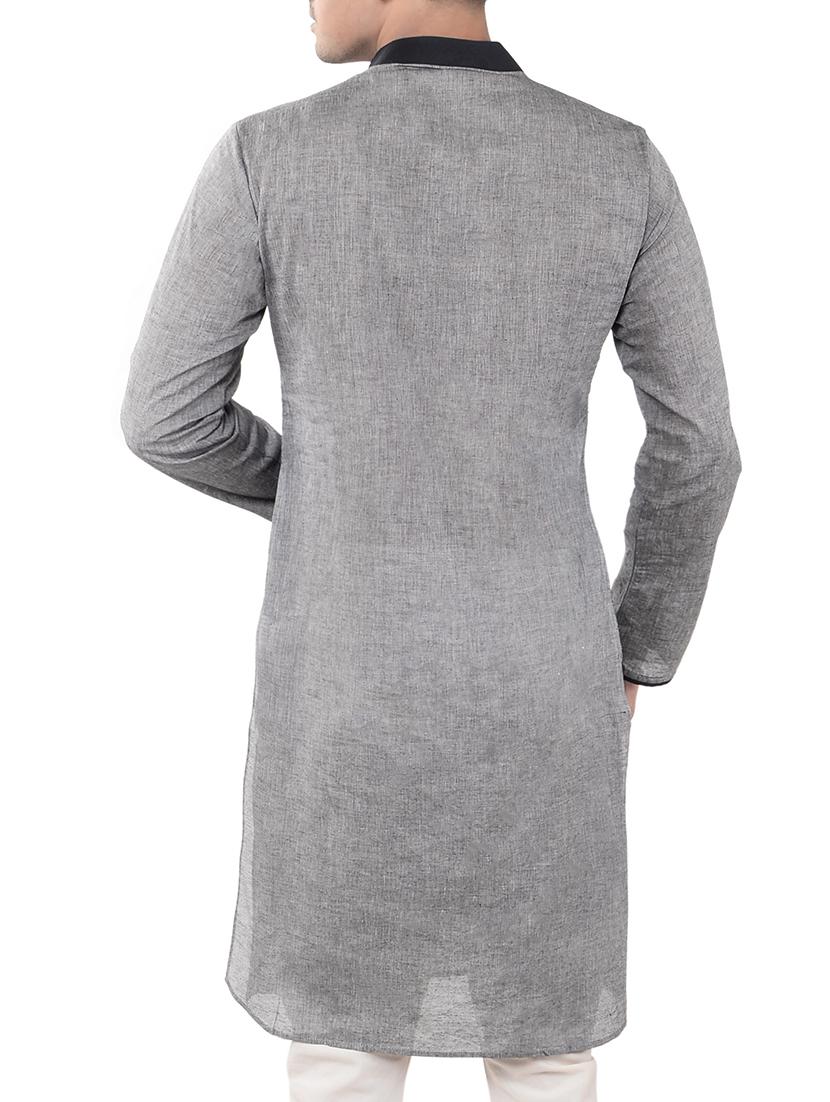 grey cotton long kurta - 14543995 - Zoom Image - 3