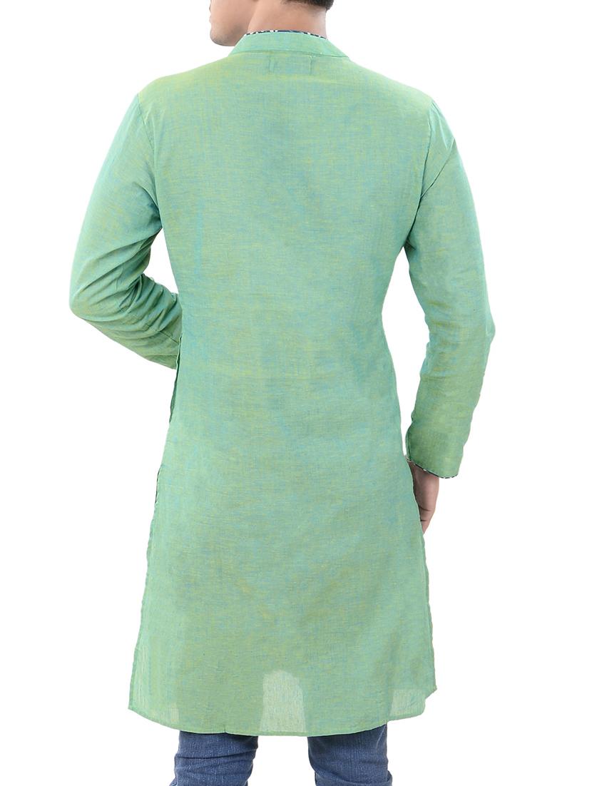green cotton long kurta - 14543996 - Zoom Image - 3