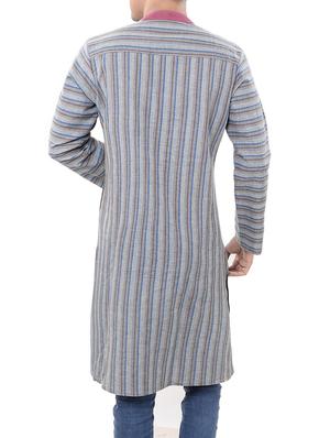grey khadi cotton long kurta - 14543999 - Standard Image - 3