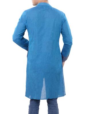 blue cotton long kurta - 14544001 - Standard Image - 3