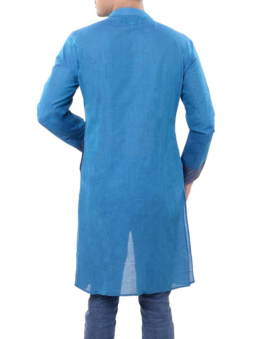 blue cotton long kurta - 14544001 - Zoom Image - 3
