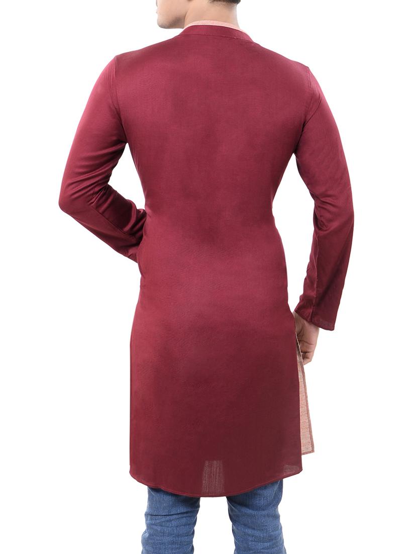 maroon viscose long kurta - 14544003 - Zoom Image - 3