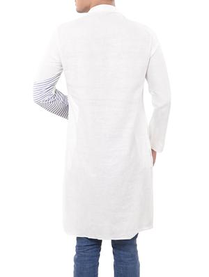 white cotton long kurta - 14544006 - Standard Image - 3