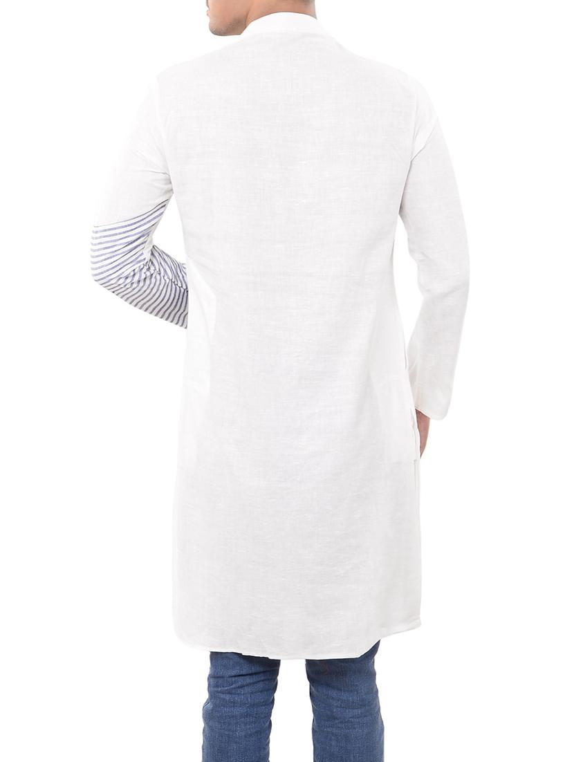 white cotton long kurta - 14544006 - Zoom Image - 3