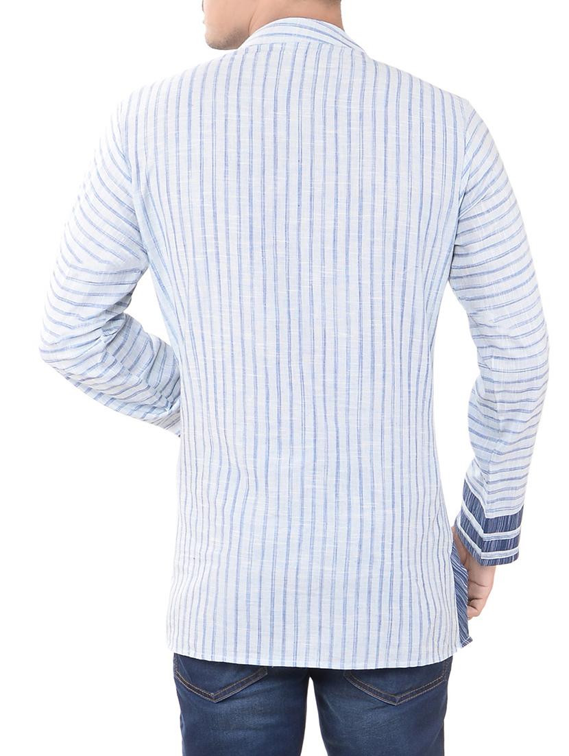 light blue khadi short kurta - 14544013 - Zoom Image - 3