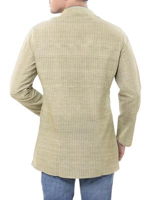 green khadi short kurta - 14544014 - Standard Image - 3