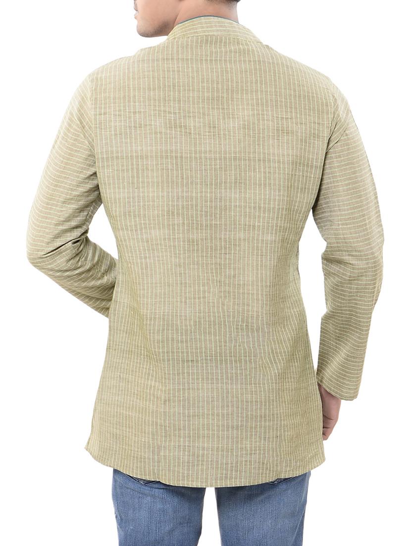 green khadi short kurta - 14544014 - Zoom Image - 3