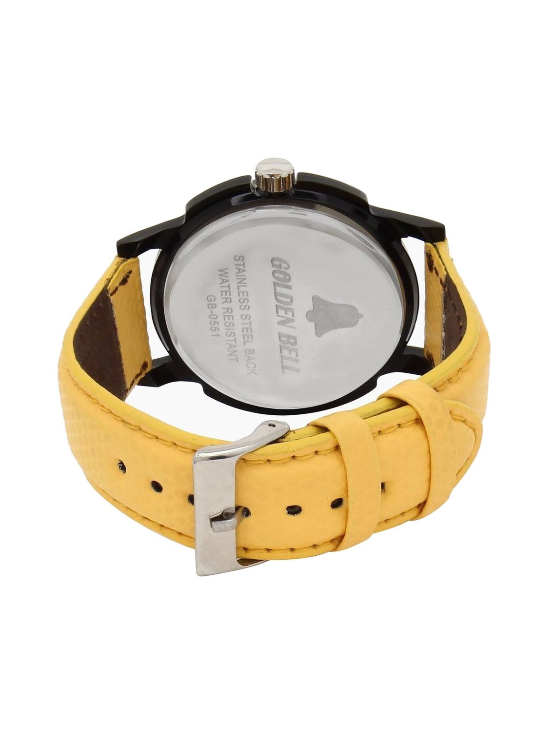 Golden Bell Original Black Dial Yellow Leather Strap Analog Wrist Watch for Men - GB-448 - 14544069 - Zoom Image - 3