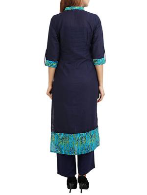 blue cotton straight kurta - 14544256 - Standard Image - 3