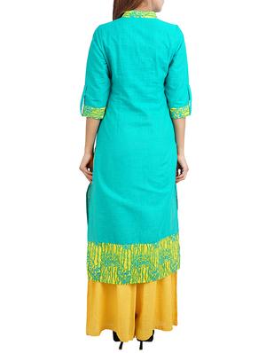 sea green cotton straight kurta - 14544257 - Standard Image - 3
