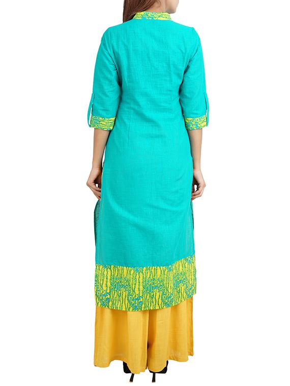 sea green cotton straight kurta - 14544257 - Zoom Image - 3
