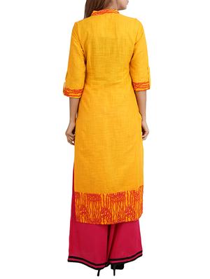 yellow cotton straight kurta - 14544258 - Standard Image - 3