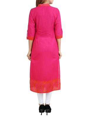 pink cotton straight kurta - 14544259 - Standard Image - 3