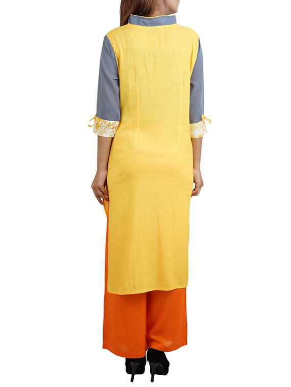 yellow rayon straight kurta - 14544265 - Zoom Image - 3