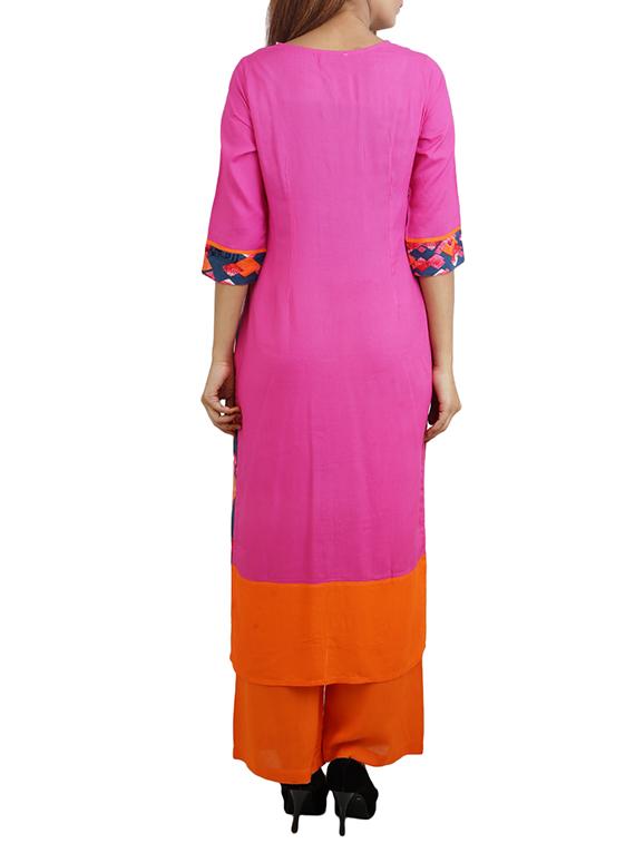 multicolour rayon straight kurta - 14544269 - Zoom Image - 3