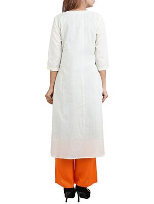 white cotton high-low kurta - 14544273 - Standard Image - 3