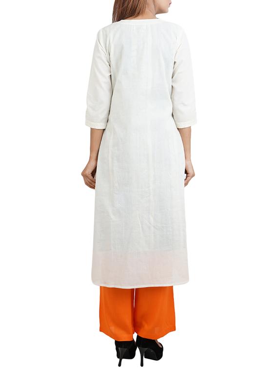 white cotton high-low kurta - 14544273 - Zoom Image - 3