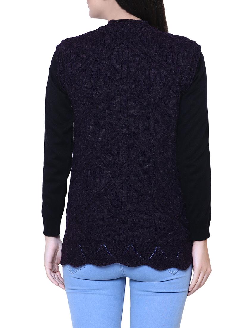 Dark purple woolen cardigan - 14544396 - Zoom Image - 3