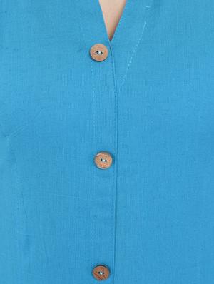 Blue cotton straight kurta - 14544506 - Standard Image - 3