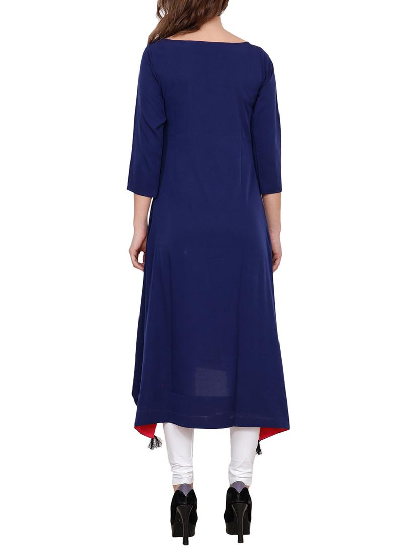 blue crepe highlow kurta - 14544722 - Zoom Image - 3