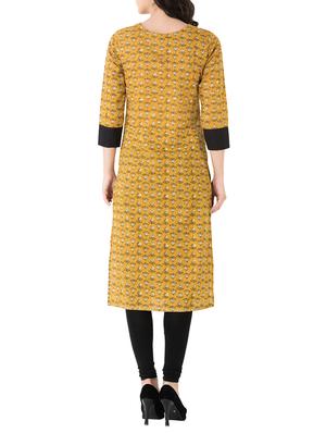yellow cotton straight kurta - 14544891 - Standard Image - 3