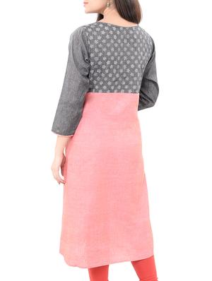 peach cotton high slit kurta - 14545631 - Standard Image - 3