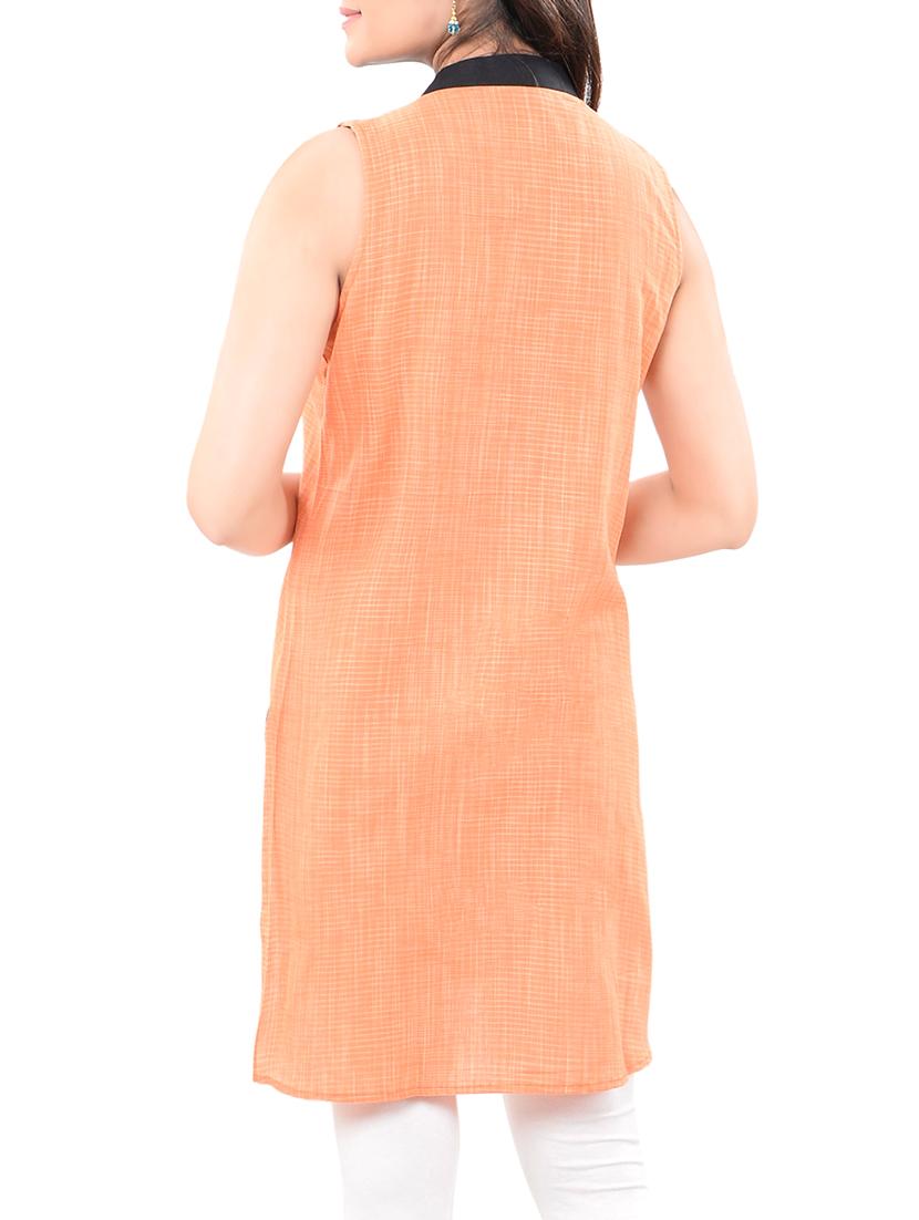 orange cotton straight kurta - 14545654 - Zoom Image - 3
