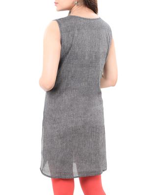 grey cotton straight kurta - 14545656 - Standard Image - 3