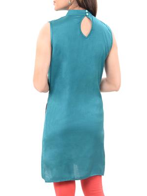 turquoise viscose aline kurta - 14545669 - Standard Image - 3