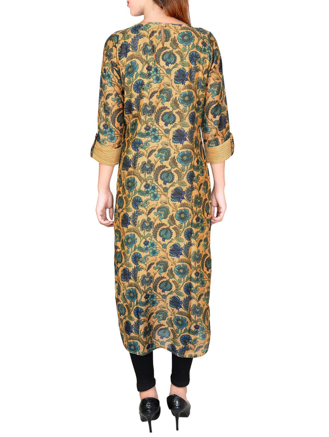 multicolored chanderi straight kurta - 14545961 - Zoom Image - 3