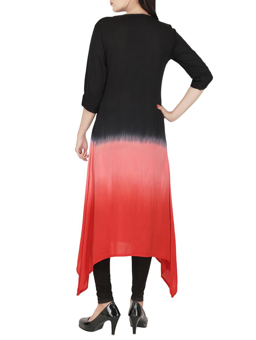 Black & red rayon asymmetric kurta - 14547348 - Zoom Image - 3