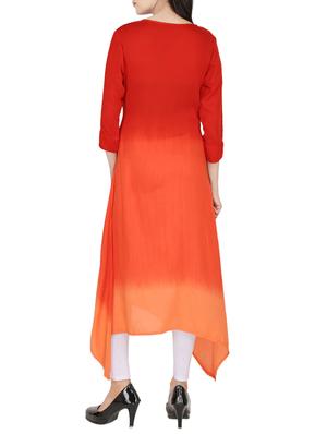 Red rayon asymmetric kurta - 14547349 - Standard Image - 3