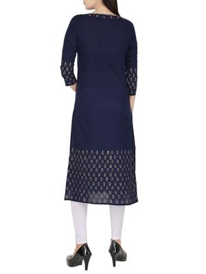 blue cotton straight kurta - 14547351 - Standard Image - 3