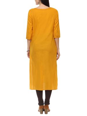 mustard cotton straight kurta - 14547659 - Standard Image - 3