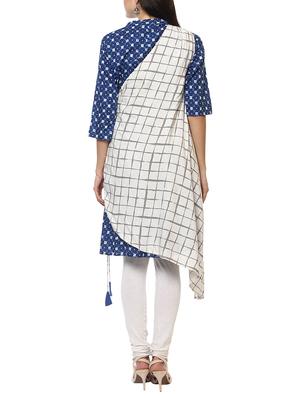 white & blue cotton layered kurta - 14547669 - Standard Image - 3