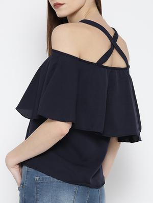 cold shoulder ruffle overlay top - 14547751 - Standard Image - 3