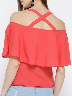 cold shoulder ruffled overlay top - 14547756 - Standard Image - 3