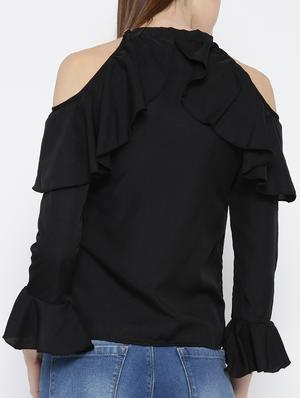 solid black ruffled top - 14547762 - Standard Image - 3