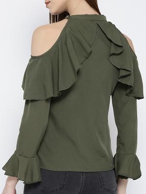 olive ruffled top - 14547764 - Standard Image - 3