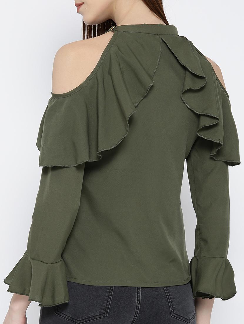 olive ruffled top - 14547764 - Zoom Image - 3